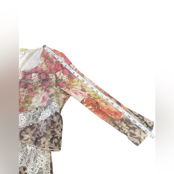 Oneworld Mixed Floral Print Lace Long Sleeve Scoop Neck Top Medium Women’s EUC - Picture 3 of 10